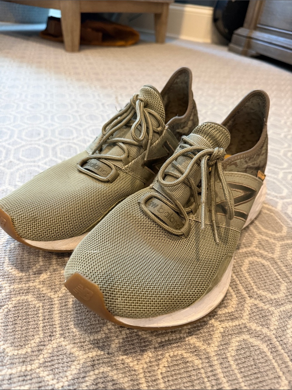 New Balance Olive Mesh Athletic Sneakers with Gum Outsole